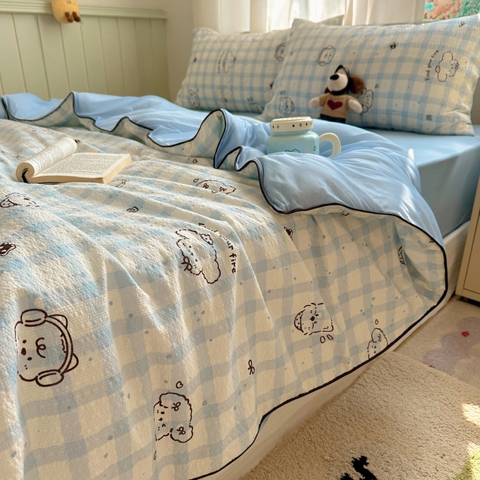 91家纺网 家纺一手货源 找家纺 几禾 2026新款泡芙纱单夏被夏凉被空调被-凉糖系列（凉而不冰的触感，清凉与柔软兼得） 凉糖-机智蓝狗