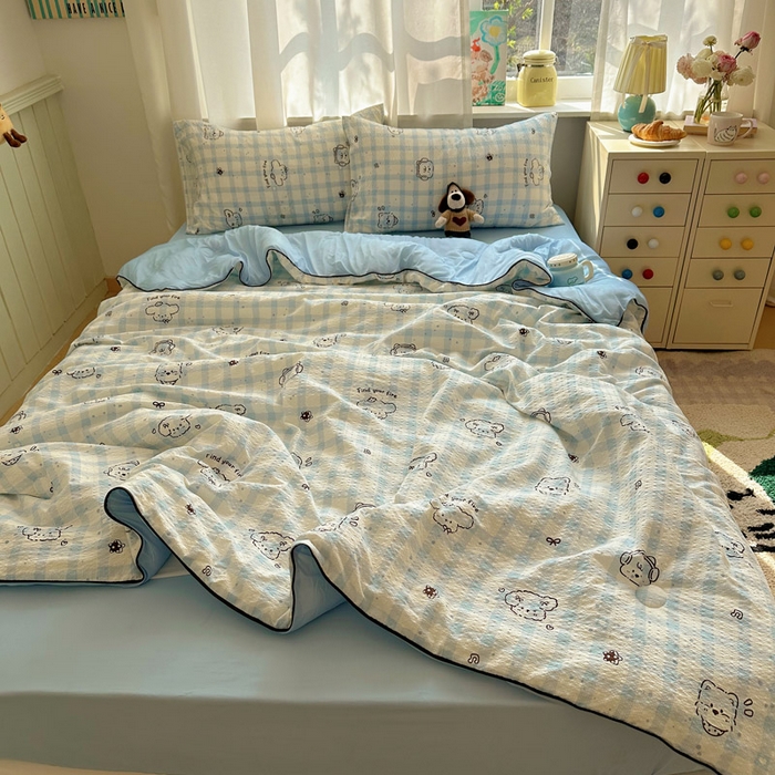 91家纺网 家纺一手货源 找家纺 几禾 2026新款泡芙纱单夏被夏凉被空调被-凉糖系列（凉而不冰的触感，清凉与柔软兼得） 凉糖-机智蓝狗