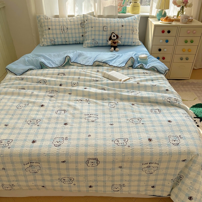 91家纺网 家纺一手货源 找家纺 几禾 2026新款泡芙纱单夏被夏凉被空调被-凉糖系列（凉而不冰的触感，清凉与柔软兼得） 凉糖-机智蓝狗