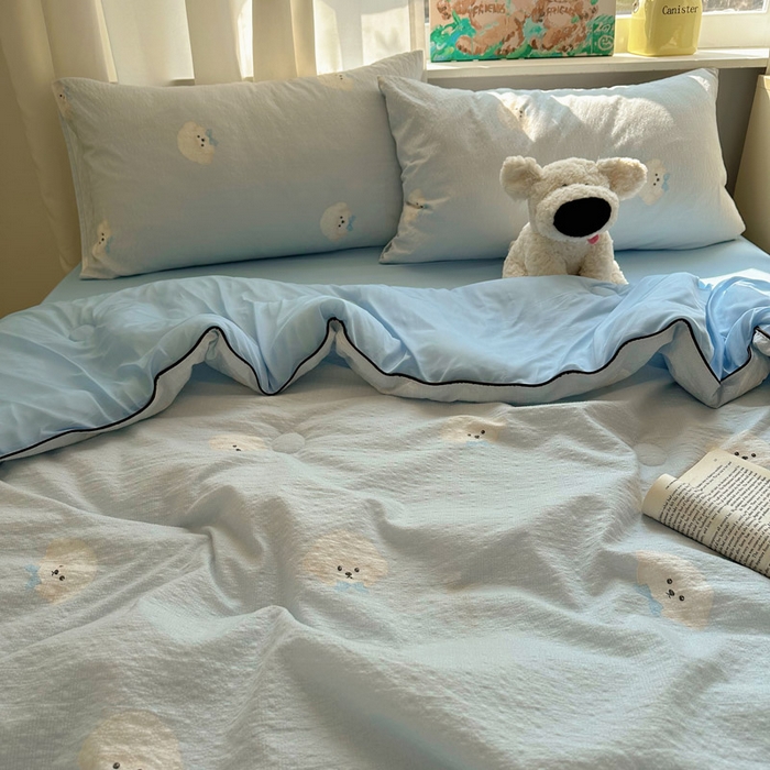 91家纺网 家纺一手货源 找家纺 几禾 2026新款泡芙纱单夏被夏凉被空调被-凉糖系列（凉而不冰的触感，清凉与柔软兼得） 凉糖-蓝领结狗