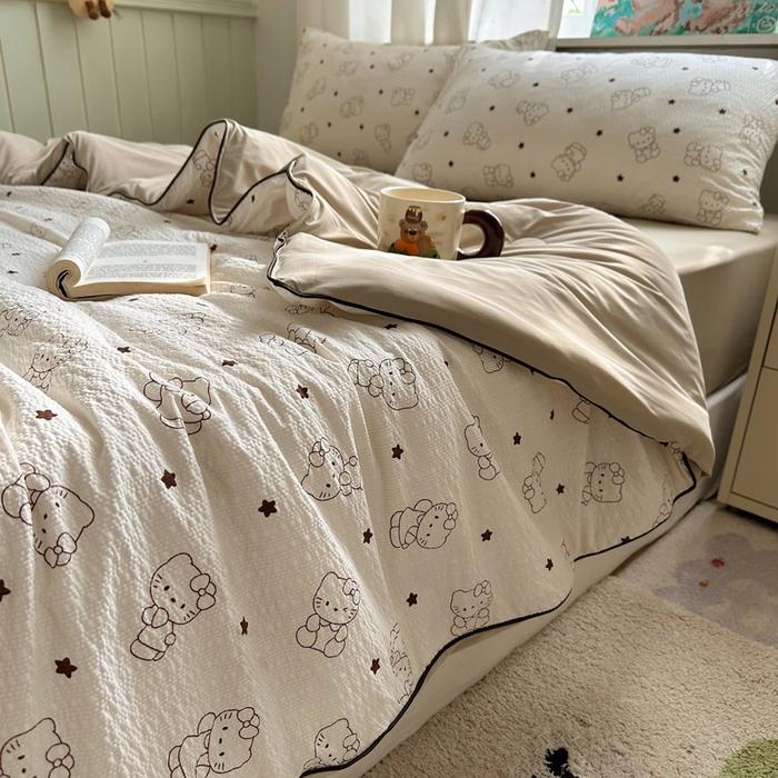 91家纺网 家纺一手货源 找家纺 几禾 2026新款泡芙纱单夏被夏凉被空调被-凉糖系列（凉而不冰的触感，清凉与柔软兼得） 凉糖-描线小猫 咖