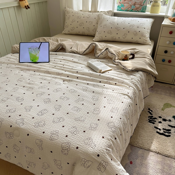 91家纺网 家纺一手货源 找家纺 几禾 2026新款泡芙纱单夏被夏凉被空调被-凉糖系列（凉而不冰的触感，清凉与柔软兼得） 凉糖-描线小猫 咖