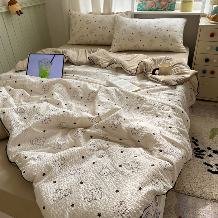 91家纺网 家纺一手货源 找家纺 几禾 2026新款泡芙纱单夏被夏凉被空调被-凉糖系列（凉而不冰的触感，清凉与柔软兼得） 凉糖-描线小猫 咖