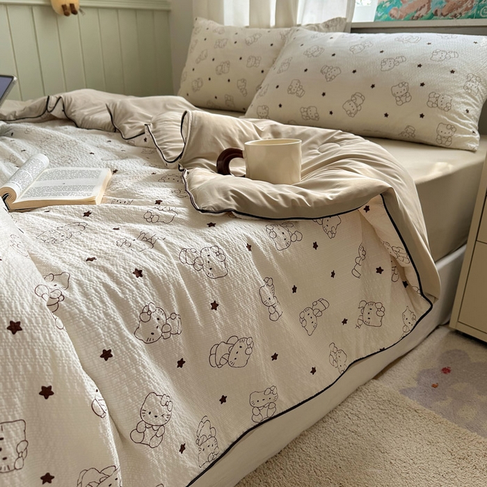 91家纺网 家纺一手货源 找家纺 几禾 2026新款泡芙纱单夏被夏凉被空调被-凉糖系列（凉而不冰的触感，清凉与柔软兼得） 凉糖-描线小猫 咖