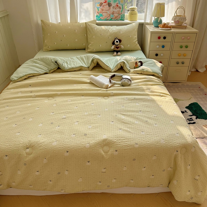 91家纺网 家纺一手货源 找家纺 几禾 2026新款泡芙纱单夏被夏凉被空调被-凉糖系列（凉而不冰的触感，清凉与柔软兼得） 凉糖-抹茶南瓜