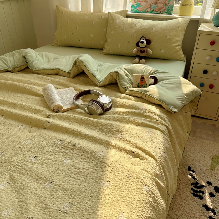 91家纺网 家纺一手货源 找家纺 几禾 2026新款泡芙纱单夏被夏凉被空调被-凉糖系列（凉而不冰的触感，清凉与柔软兼得） 凉糖-抹茶南瓜