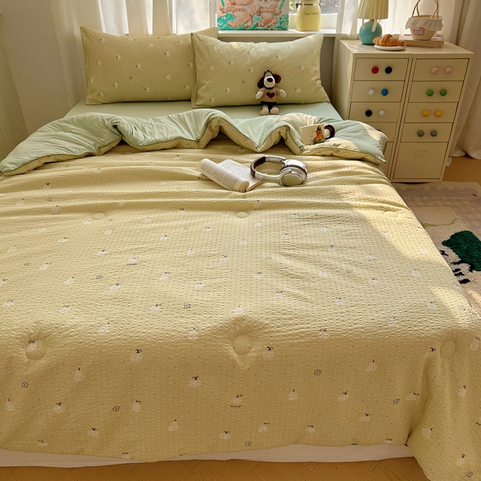 91家纺网 家纺一手货源 找家纺 几禾 2026新款泡芙纱单夏被夏凉被空调被-凉糖系列（凉而不冰的触感，清凉与柔软兼得） 凉糖-抹茶南瓜