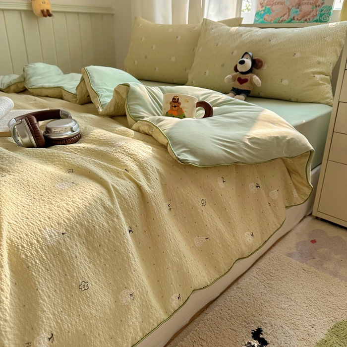 91家纺网 家纺一手货源 找家纺 几禾 2026新款泡芙纱单夏被夏凉被空调被-凉糖系列（凉而不冰的触感，清凉与柔软兼得） 凉糖-抹茶南瓜