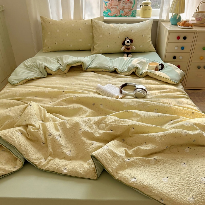 91家纺网 家纺一手货源 找家纺 几禾 2026新款泡芙纱单夏被夏凉被空调被-凉糖系列（凉而不冰的触感，清凉与柔软兼得） 凉糖-抹茶南瓜