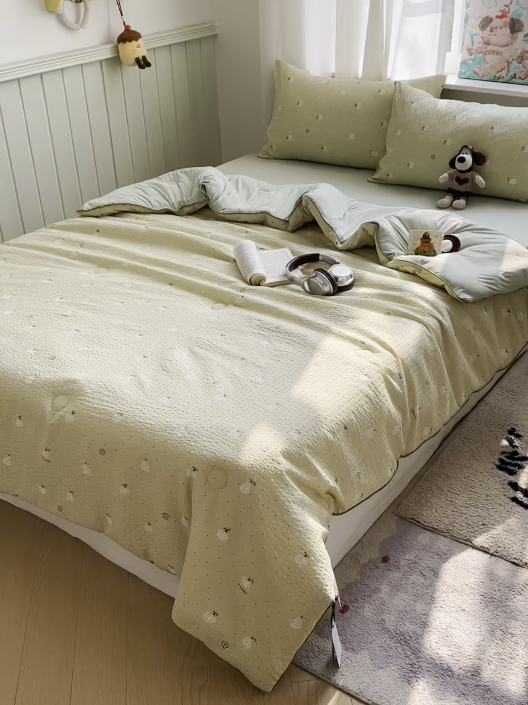 91家纺网 家纺一手货源 找家纺 几禾 2026新款泡芙纱单夏被夏凉被空调被-凉糖系列（凉而不冰的触感，清凉与柔软兼得） 凉糖-抹茶南瓜