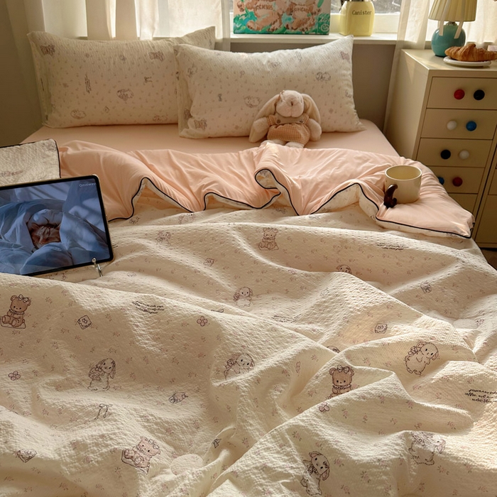 91家纺网 家纺一手货源 找家纺 几禾 2026新款泡芙纱单夏被夏凉被空调被-凉糖系列（凉而不冰的触感，清凉与柔软兼得） 凉糖-悦悦小兔