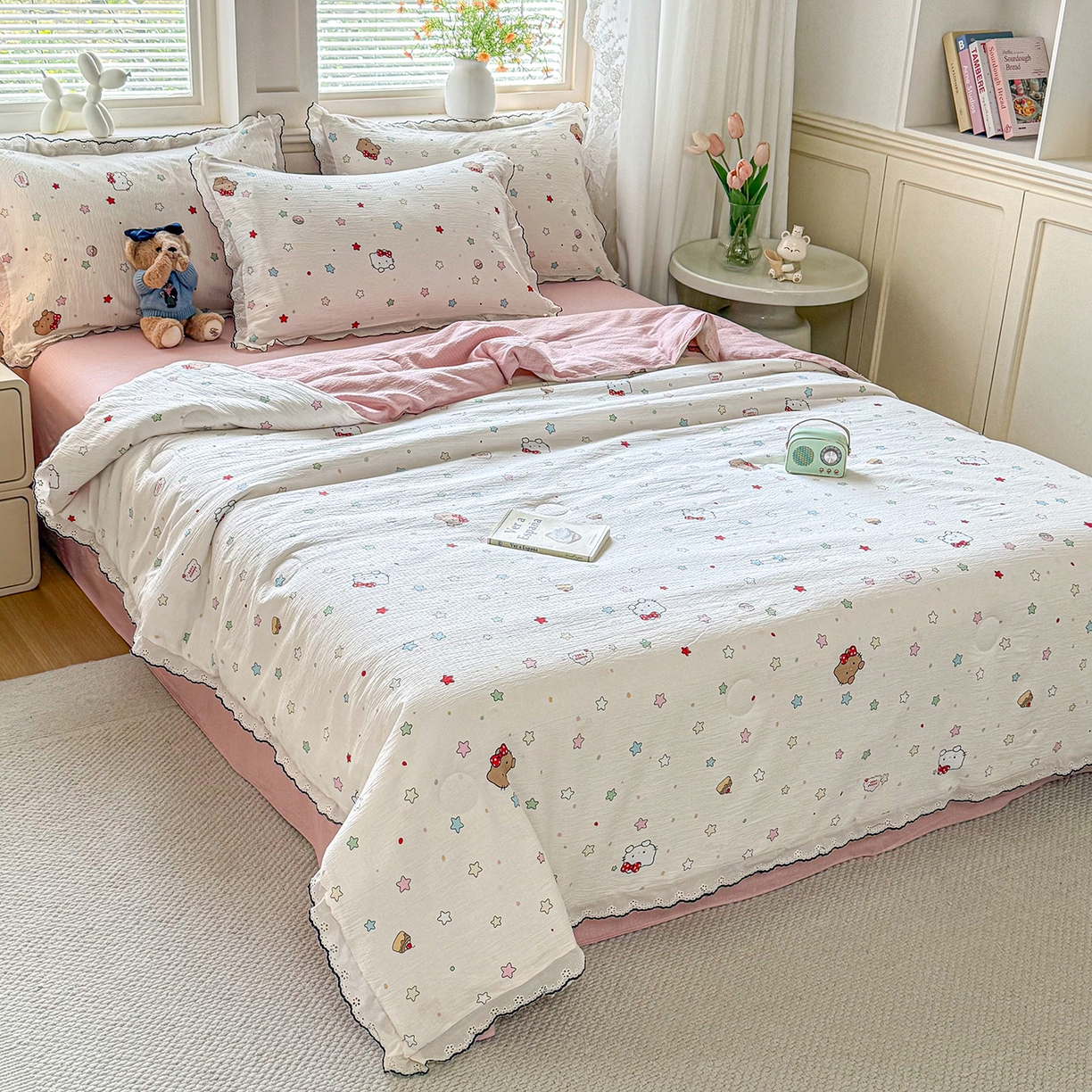 91家纺网 家纺一手货源 找家纺 （总）梦纤绒 2026新款法式全棉花边夏被夏凉被空调被四件套