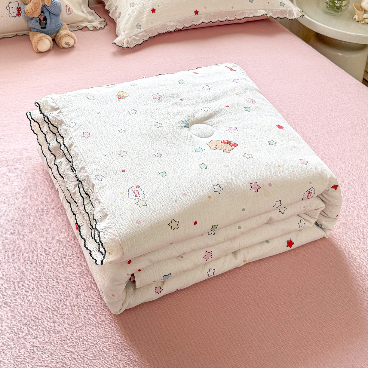 91家纺网 家纺一手货源 找家纺 （总）梦纤绒 2026新款法式全棉花边夏被夏凉被空调被四件套