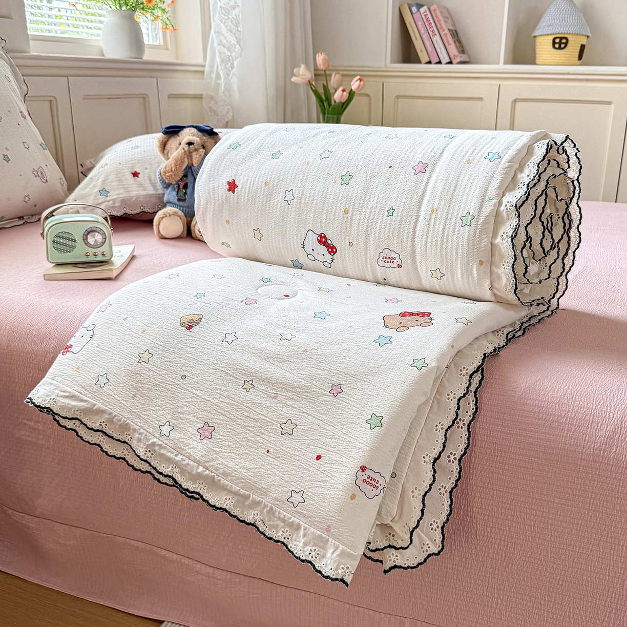 91家纺网 家纺一手货源 找家纺 （总）梦纤绒 2026新款法式全棉花边夏被夏凉被空调被四件套