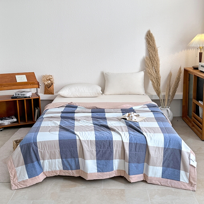 91家纺网 家纺一手货源 找家纺 家贝爱 2026新款全棉色织新疆棉花夏被夏凉被空调被 大蓝格