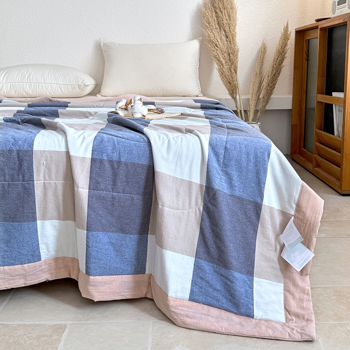 91家纺网 家纺一手货源 找家纺 家贝爱 2026新款全棉色织新疆棉花夏被夏凉被空调被 大蓝格