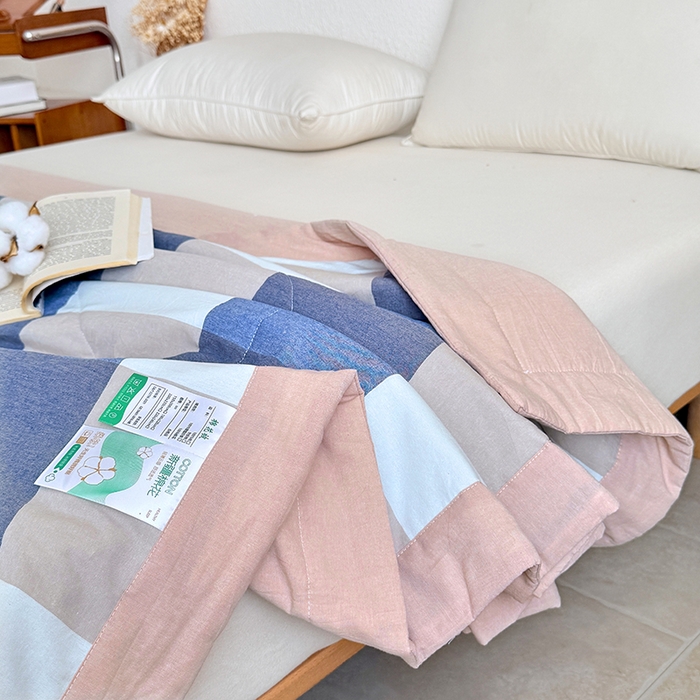 91家纺网 家纺一手货源 找家纺 家贝爱 2026新款全棉色织新疆棉花夏被夏凉被空调被 大蓝格