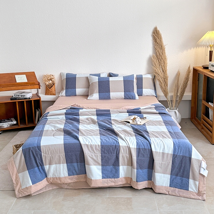 91家纺网 家纺一手货源 找家纺 家贝爱 2026新款全棉色织新疆棉花夏被夏凉被空调被 大蓝格