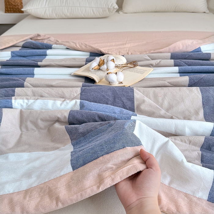 91家纺网 家纺一手货源 找家纺 家贝爱 2026新款全棉色织新疆棉花夏被夏凉被空调被 大蓝格