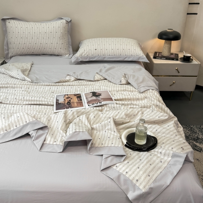 91家纺网 家纺一手货源 找家纺 新款凉感天丝棉夏被夏凉被空调被夏被四件套系列 灰点点