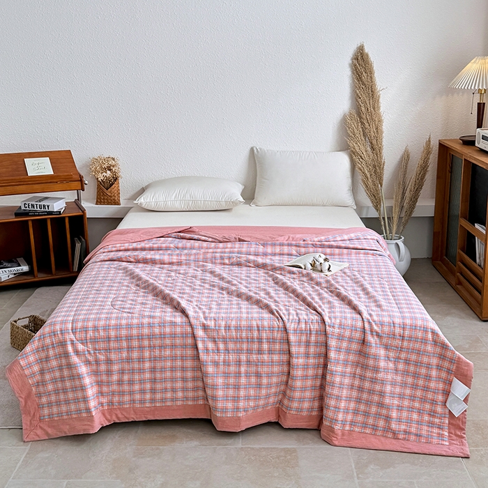 91家纺网 家纺一手货源 找家纺 家贝爱 2026新款全棉色织新疆棉花夏被夏凉被空调被 粉韵格