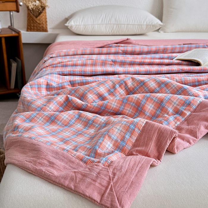 91家纺网 家纺一手货源 找家纺 家贝爱 2026新款全棉色织新疆棉花夏被夏凉被空调被 粉韵格