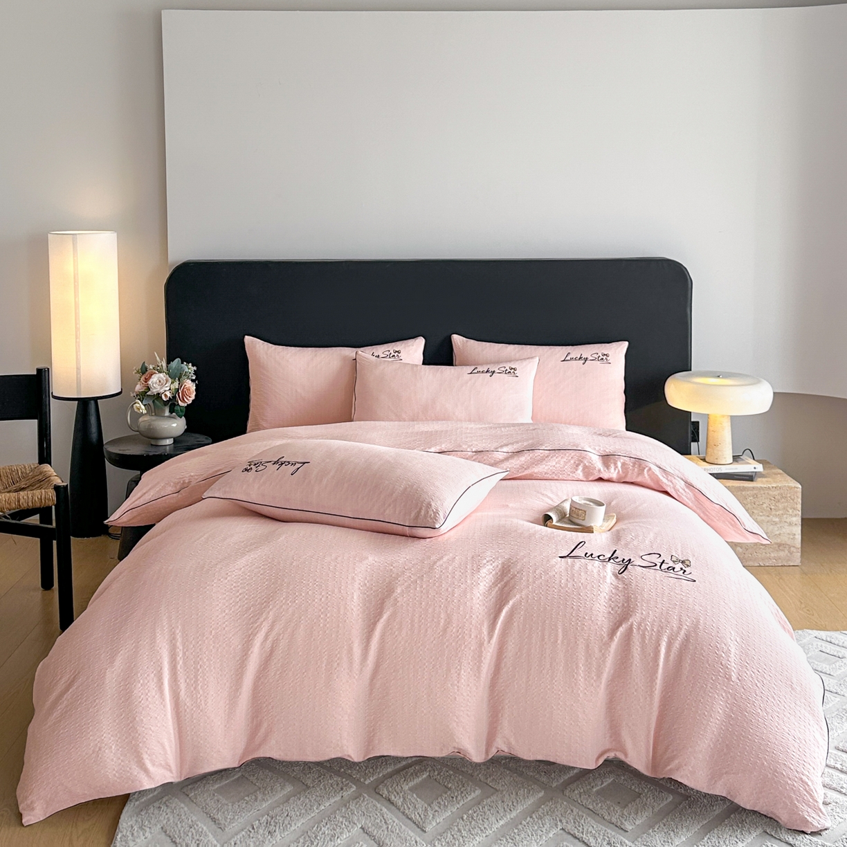 91家纺网 家纺一手货源 找家纺 （总）利欧 2026新款水洗棉四件套提花四件套刺绣四件套-幸运