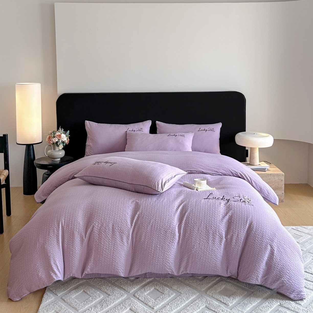 91家纺网 家纺一手货源 找家纺 （总）利欧 2026新款水洗棉四件套提花四件套刺绣四件套-幸运