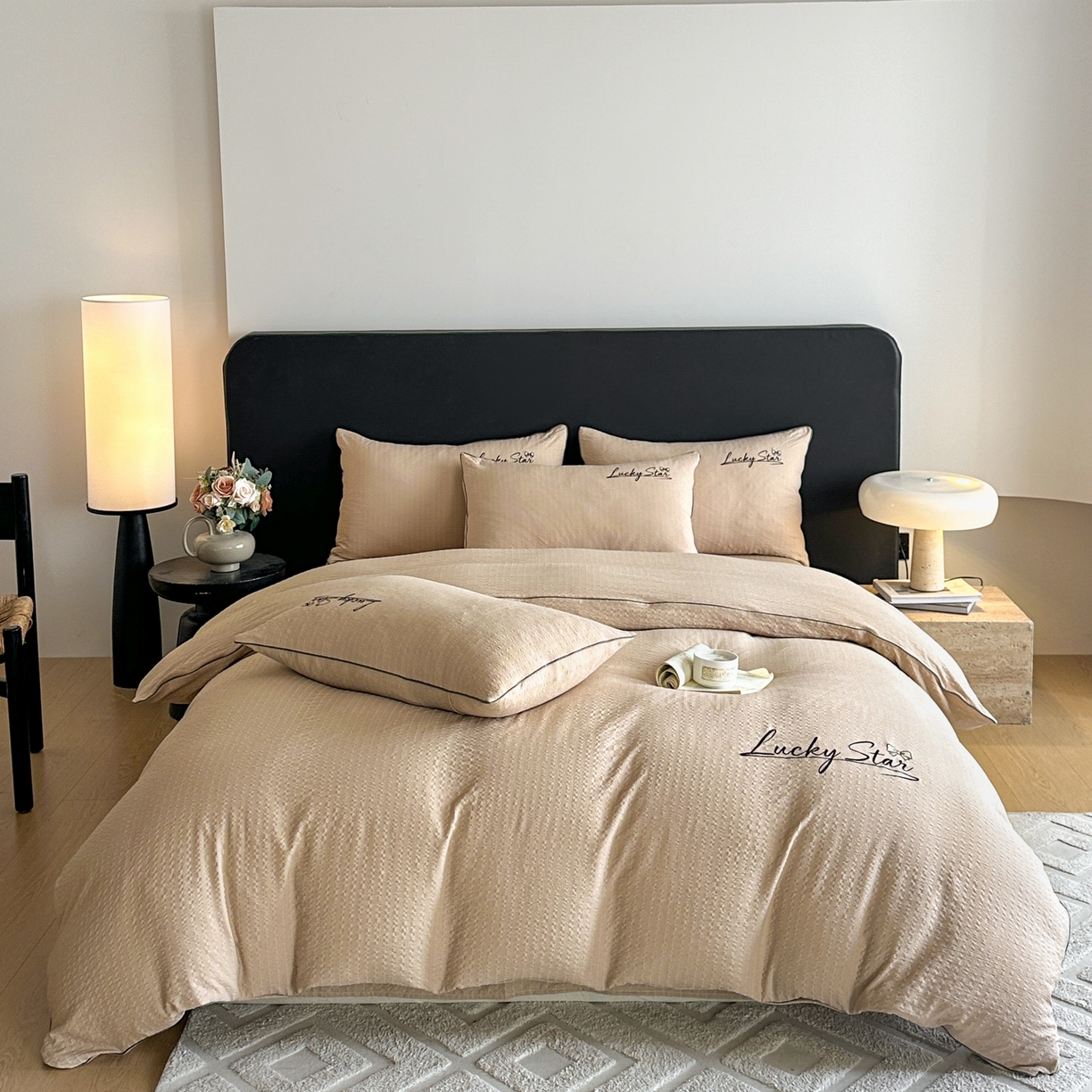 91家纺网 家纺一手货源 找家纺 （总）利欧 2026新款水洗棉四件套提花四件套刺绣四件套-幸运