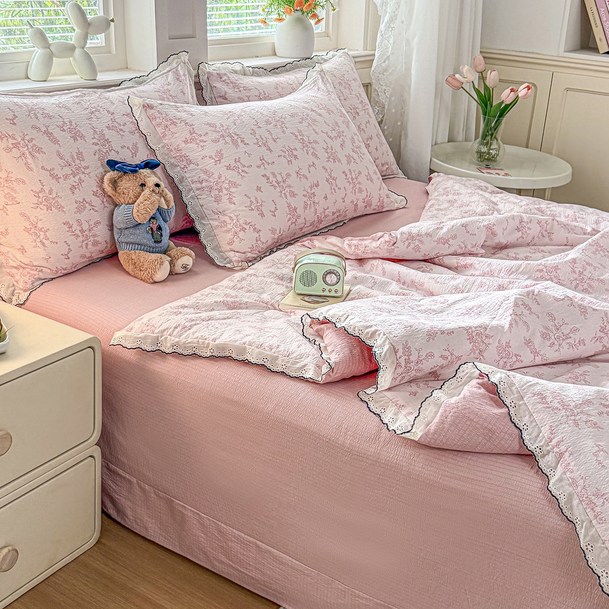 91家纺网 家纺一手货源 找家纺 （总）梦纤绒 2026新款法式全棉花边夏被夏凉被空调被四件套