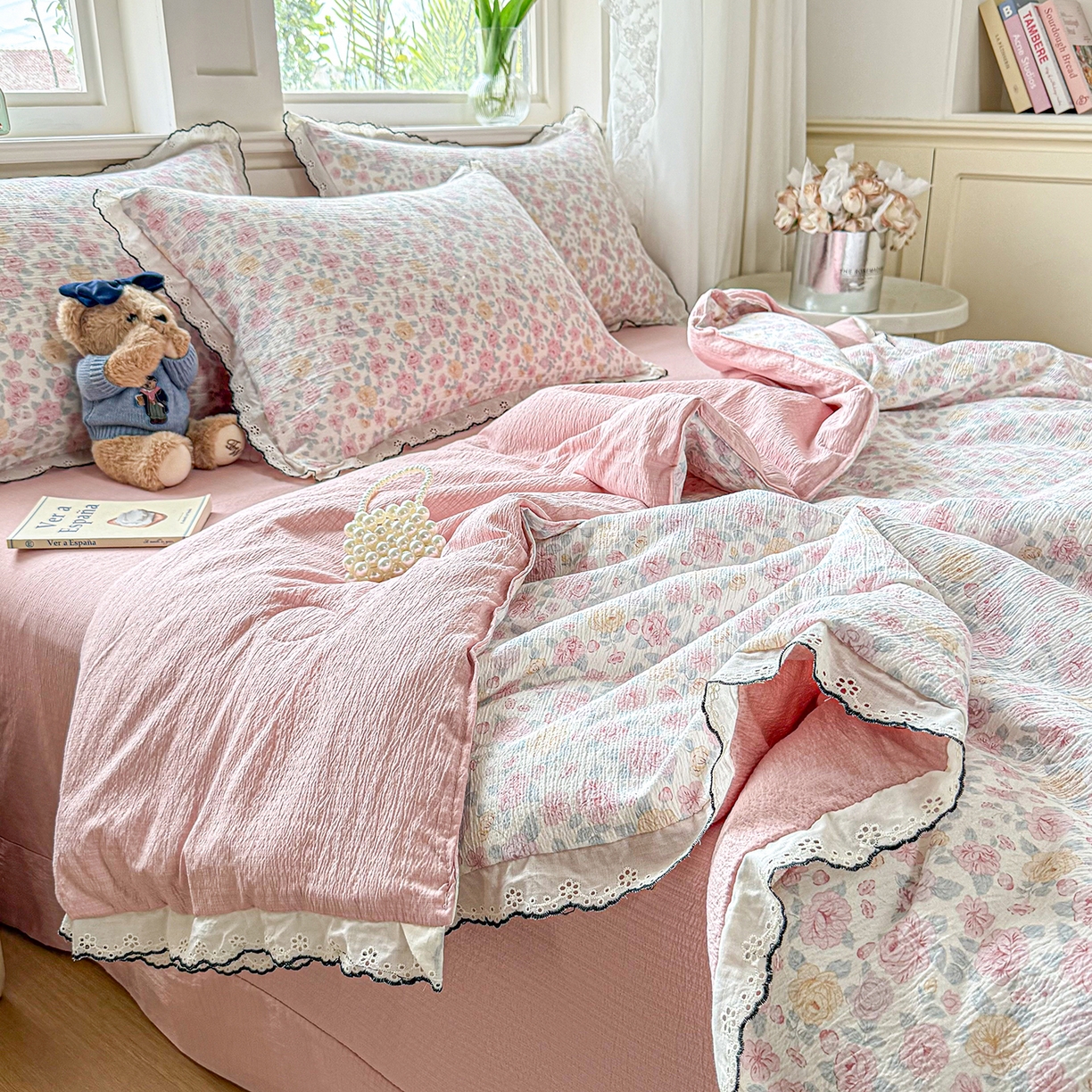 91家纺网 家纺一手货源 找家纺 （总）梦纤绒 2026新款法式全棉花边夏被夏凉被空调被四件套