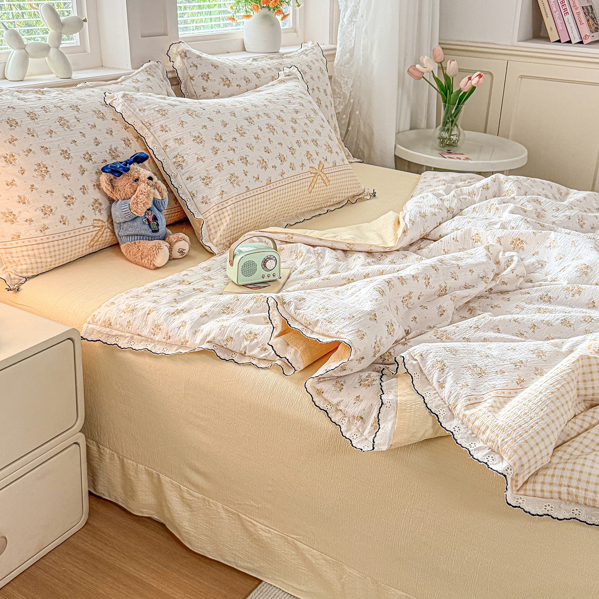 91家纺网 家纺一手货源 找家纺 （总）梦纤绒 2026新款法式全棉花边夏被夏凉被空调被四件套