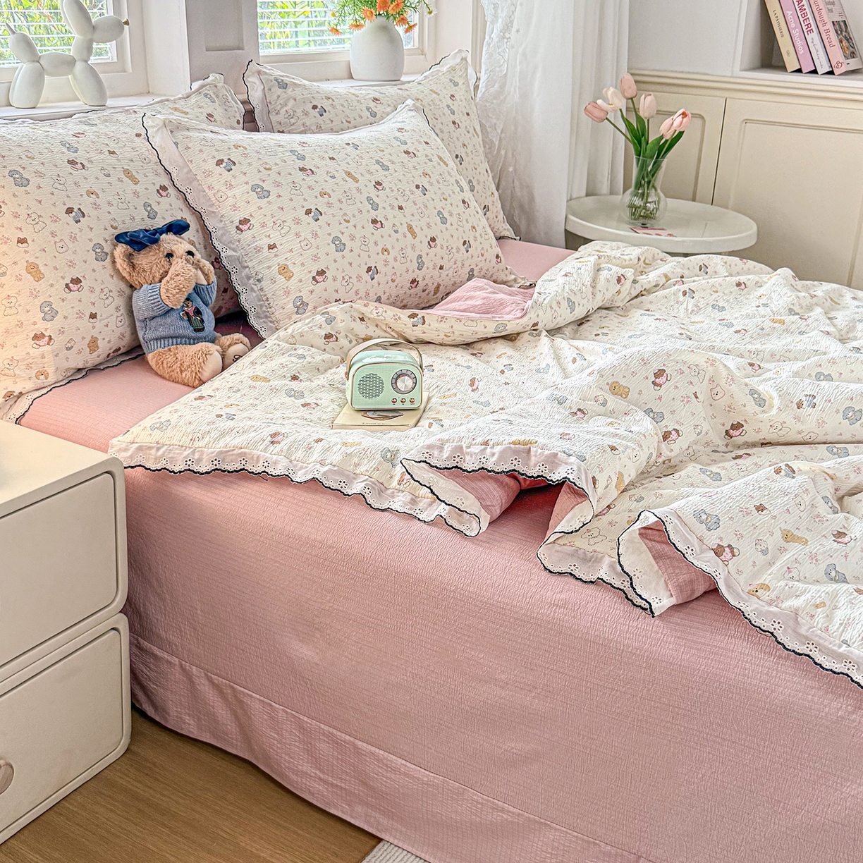 91家纺网 家纺一手货源 找家纺 （总）梦纤绒 2026新款法式全棉花边夏被夏凉被空调被四件套