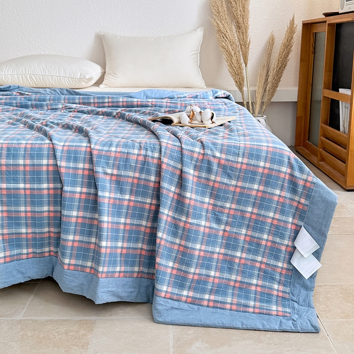 91家纺网 家纺一手货源 找家纺 家贝爱 2026新款全棉色织新疆棉花夏被夏凉被空调被 海蓝格