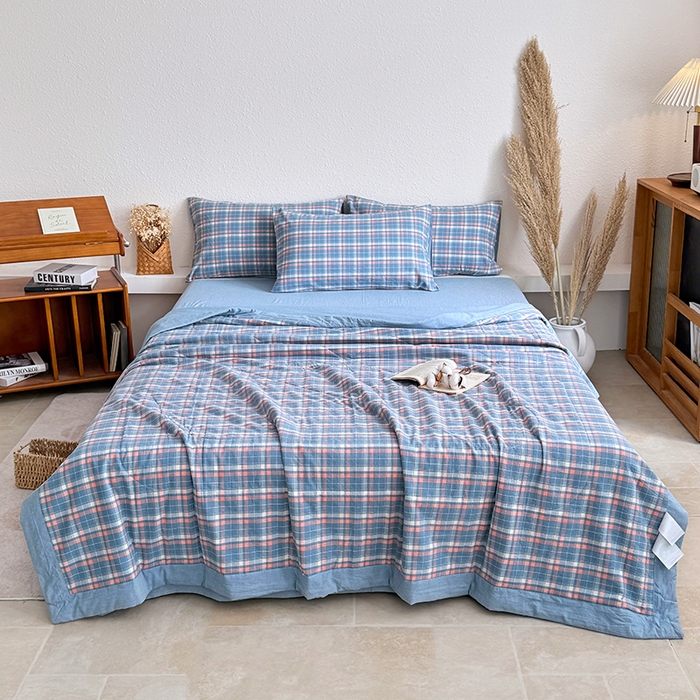 91家纺网 家纺一手货源 找家纺 家贝爱 2026新款全棉色织新疆棉花夏被夏凉被空调被 海蓝格