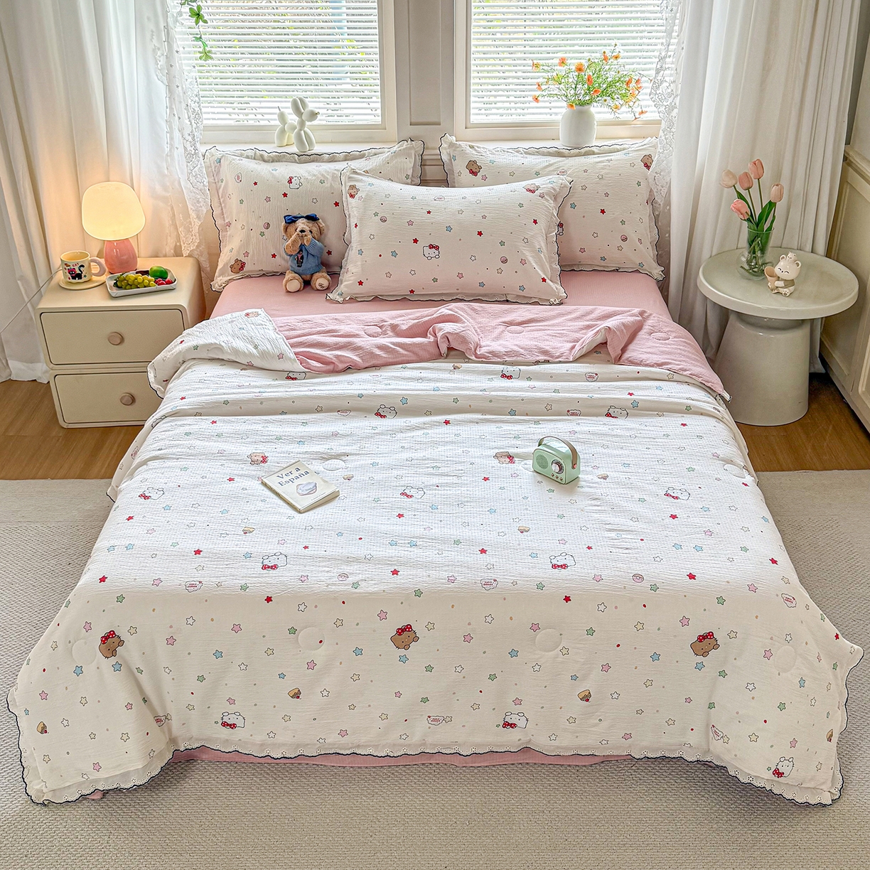 91家纺网 家纺一手货源 找家纺 梦纤绒 2026新款法式全棉花边夏被夏凉被空调被四件套 星织甜梦