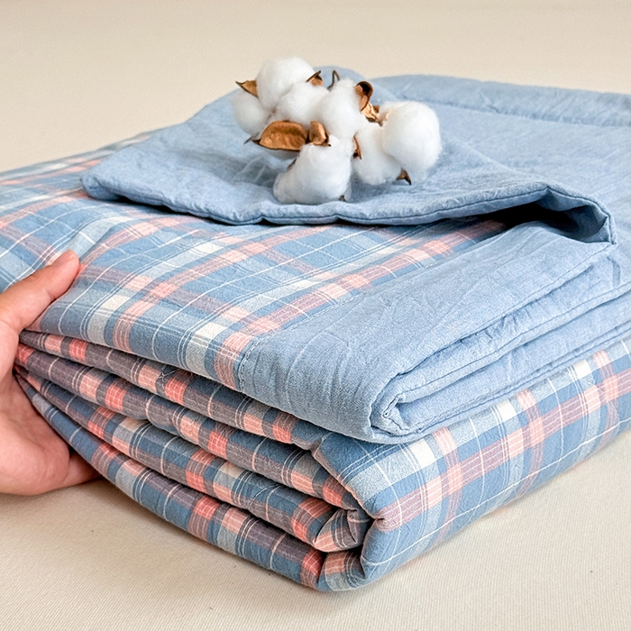 91家纺网 家纺一手货源 找家纺 家贝爱 2026新款全棉色织新疆棉花夏被夏凉被空调被 海蓝格