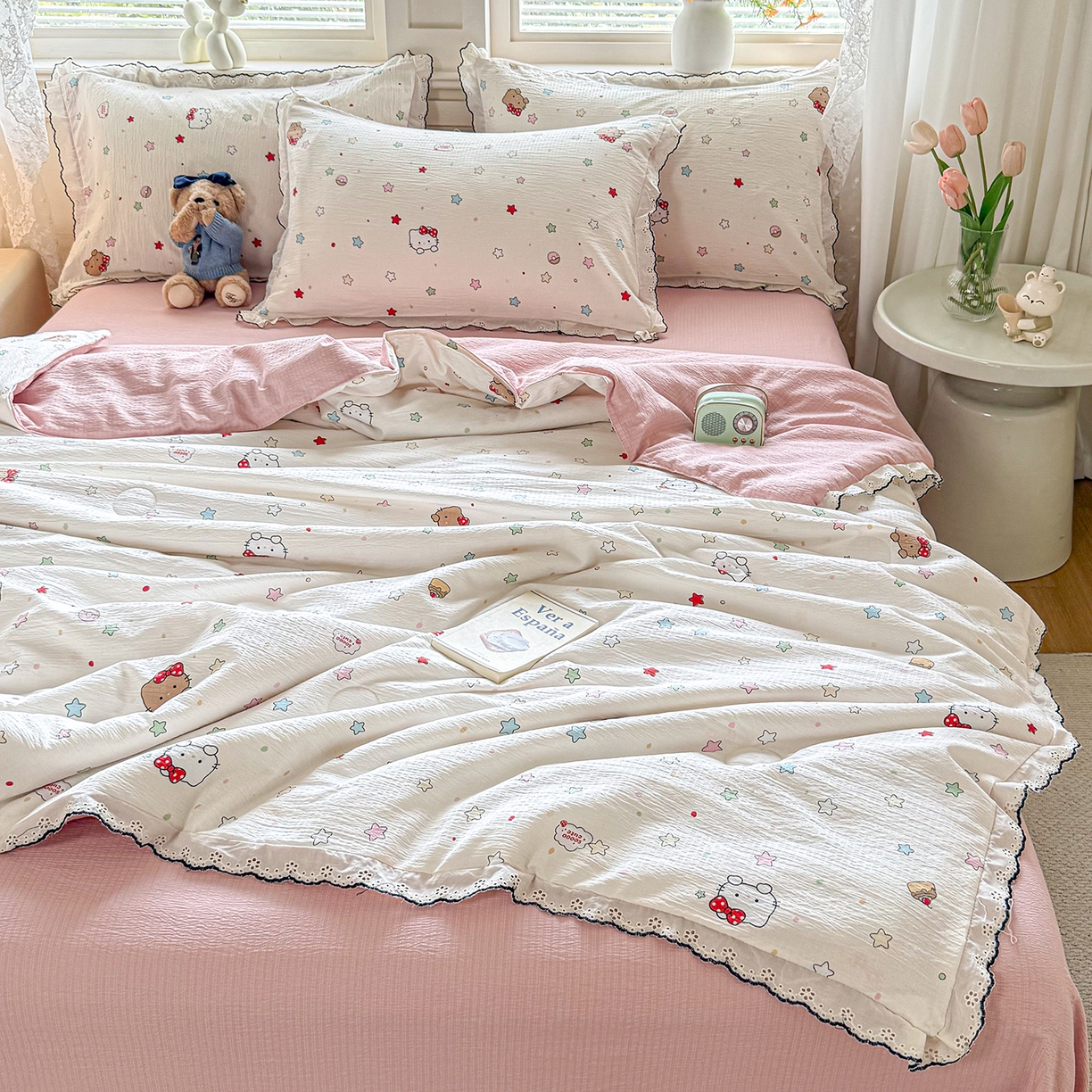 91家纺网 家纺一手货源 找家纺 梦纤绒 2026新款法式全棉花边夏被夏凉被空调被四件套 星织甜梦