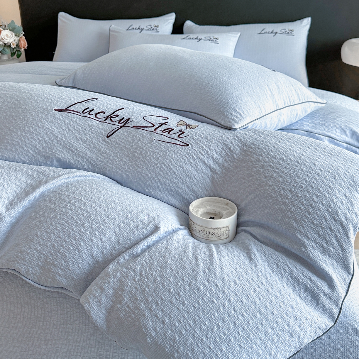 91家纺网 家纺一手货源 找家纺 （总）利欧 2026新款水洗棉四件套提花四件套刺绣四件套-幸运