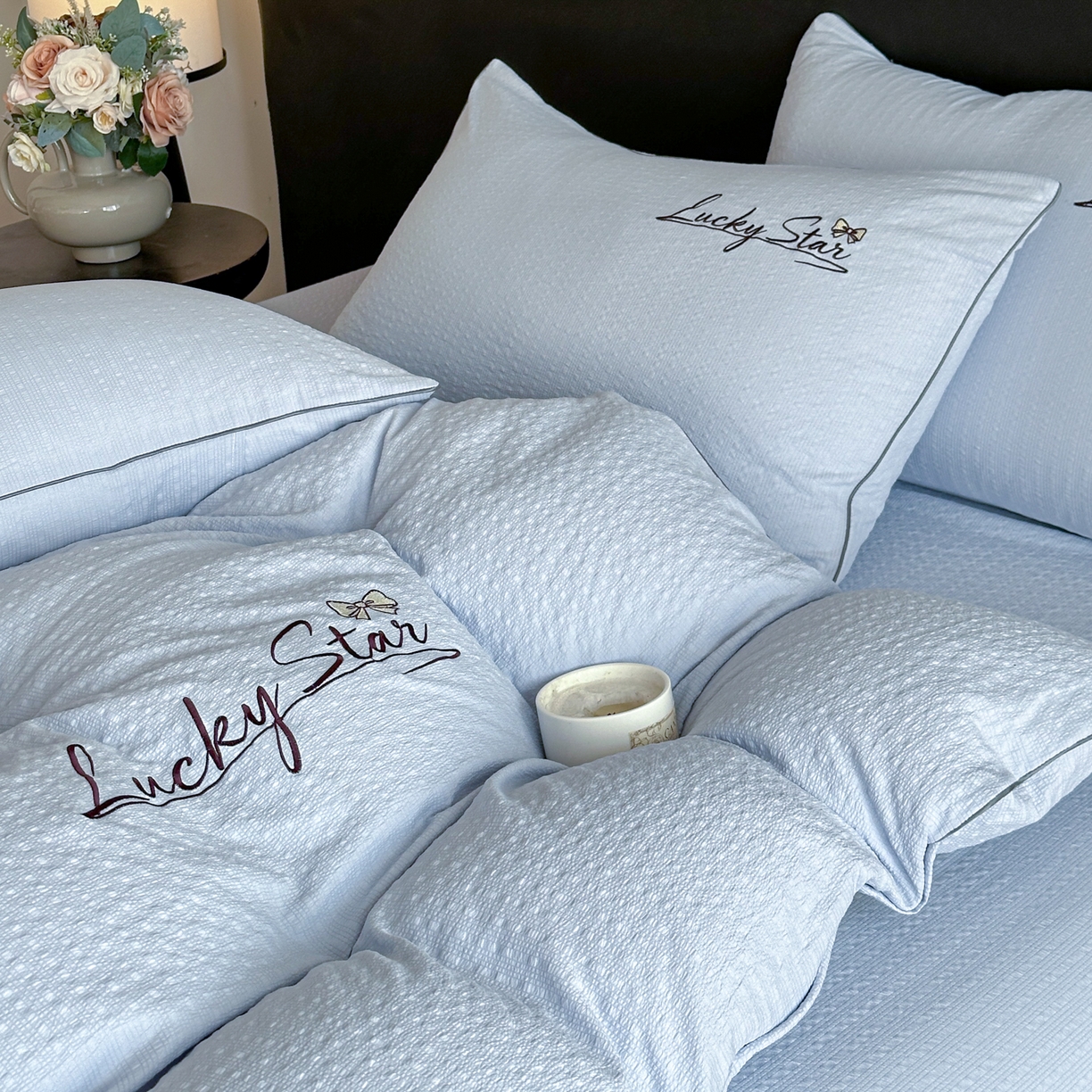 91家纺网 家纺一手货源 找家纺 （总）利欧 2026新款水洗棉四件套提花四件套刺绣四件套-幸运