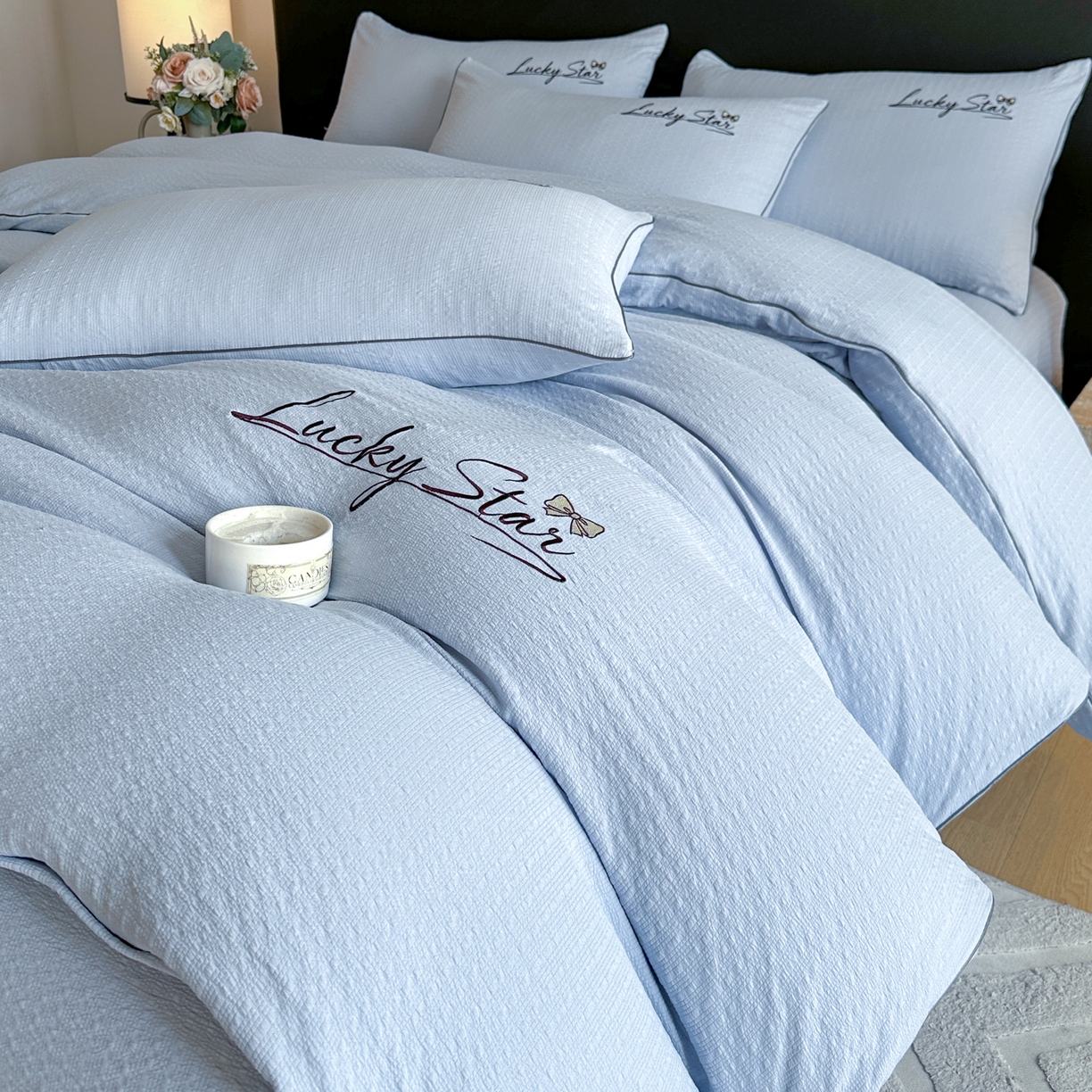 91家纺网 家纺一手货源 找家纺 （总）利欧 2026新款水洗棉四件套提花四件套刺绣四件套-幸运