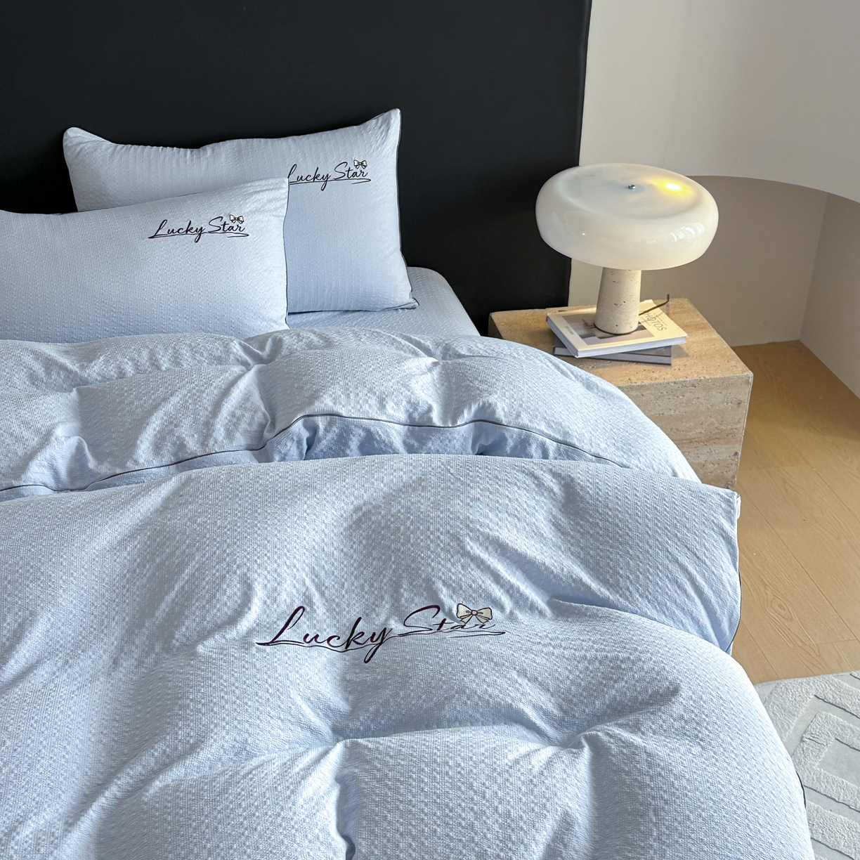 91家纺网 家纺一手货源 找家纺 （总）利欧 2026新款水洗棉四件套提花四件套刺绣四件套-幸运