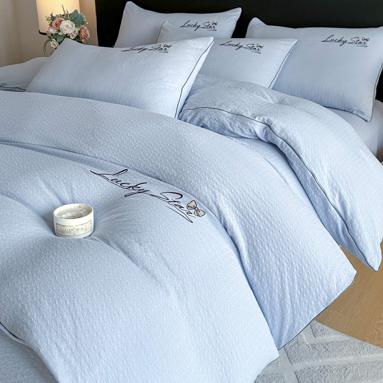 91家纺网 家纺一手货源 找家纺 （总）利欧 2026新款水洗棉四件套提花四件套刺绣四件套-幸运