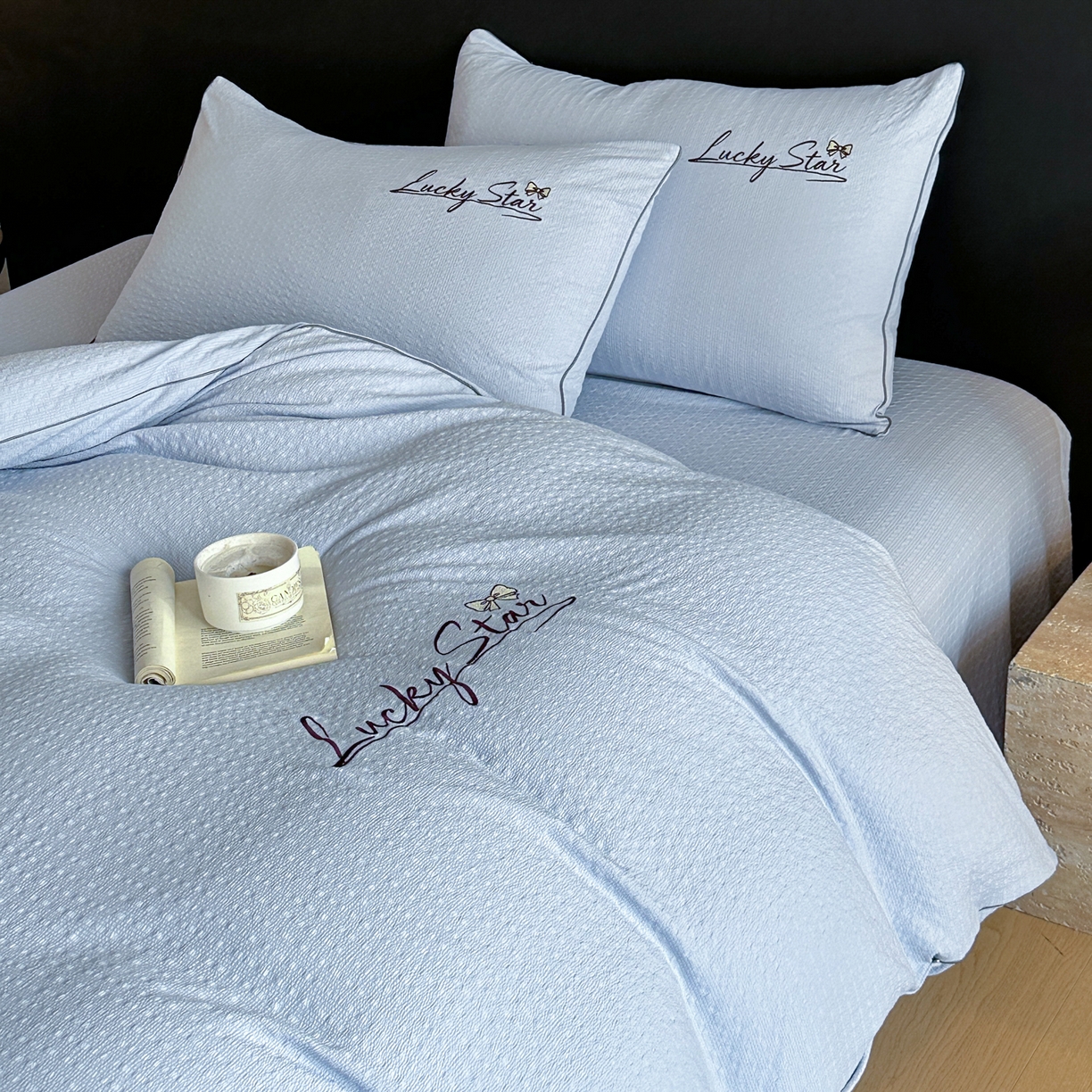 91家纺网 家纺一手货源 找家纺 （总）利欧 2026新款水洗棉四件套提花四件套刺绣四件套-幸运