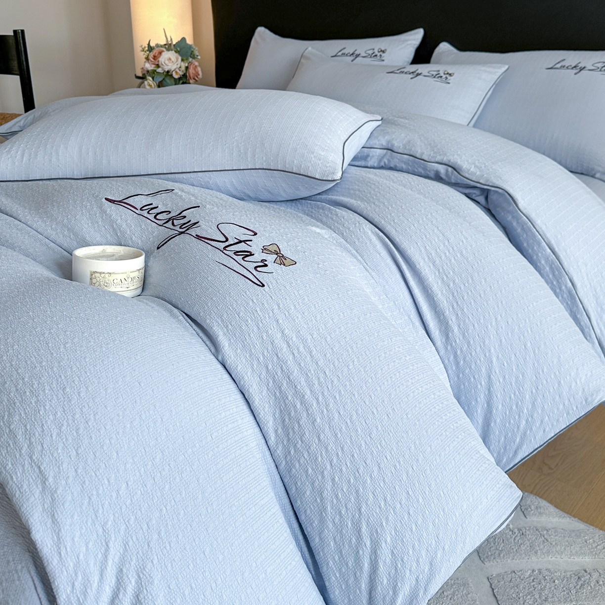 91家纺网 家纺一手货源 找家纺 （总）利欧 2026新款水洗棉四件套提花四件套刺绣四件套-幸运