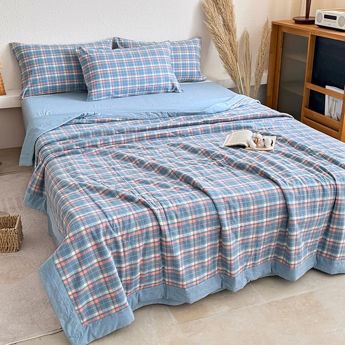 91家纺网 家纺一手货源 找家纺 家贝爱 2026新款全棉色织新疆棉花夏被夏凉被空调被 海蓝格