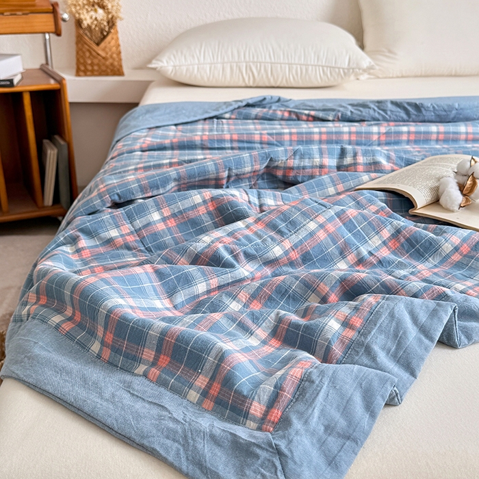 91家纺网 家纺一手货源 找家纺 家贝爱 2026新款全棉色织新疆棉花夏被夏凉被空调被 海蓝格