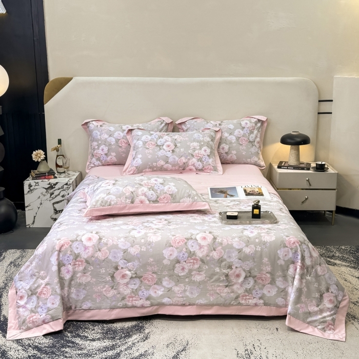 91家纺网 家纺一手货源 找家纺 新款凉感天丝棉夏被夏凉被空调被夏被四件套系列 莫奈花（灰）