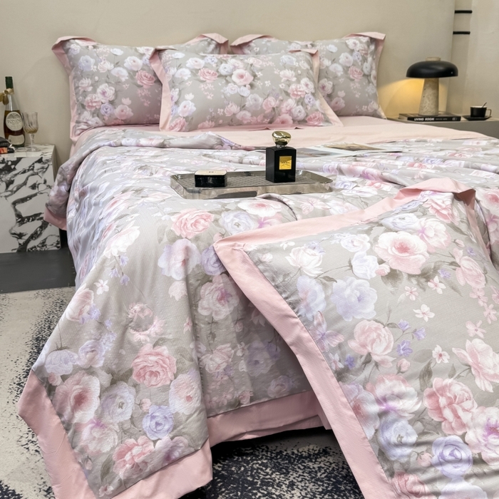 91家纺网 家纺一手货源 找家纺 新款凉感天丝棉夏被夏凉被空调被夏被四件套系列 莫奈花（灰）