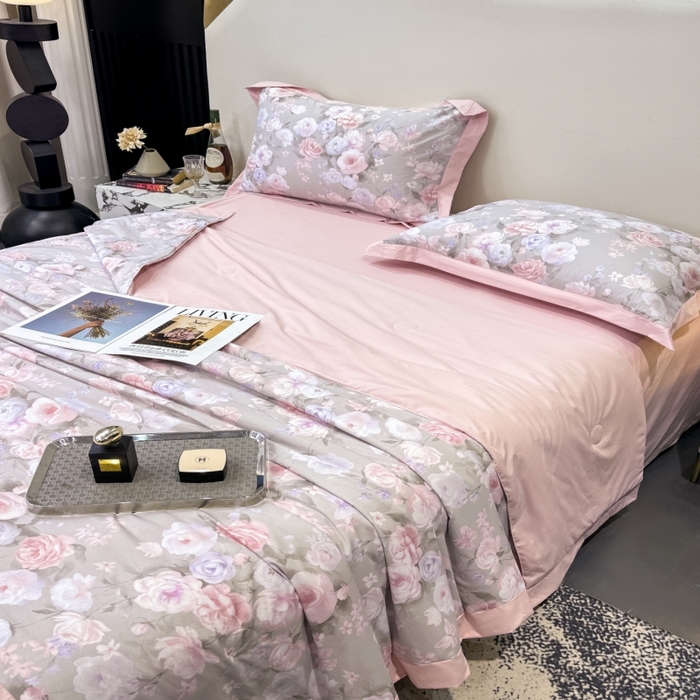 91家纺网 家纺一手货源 找家纺 新款凉感天丝棉夏被夏凉被空调被夏被四件套系列 莫奈花（灰）